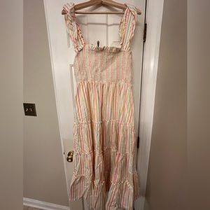 Smocked bodice multi-colored striped Crown & Ivy midi dress